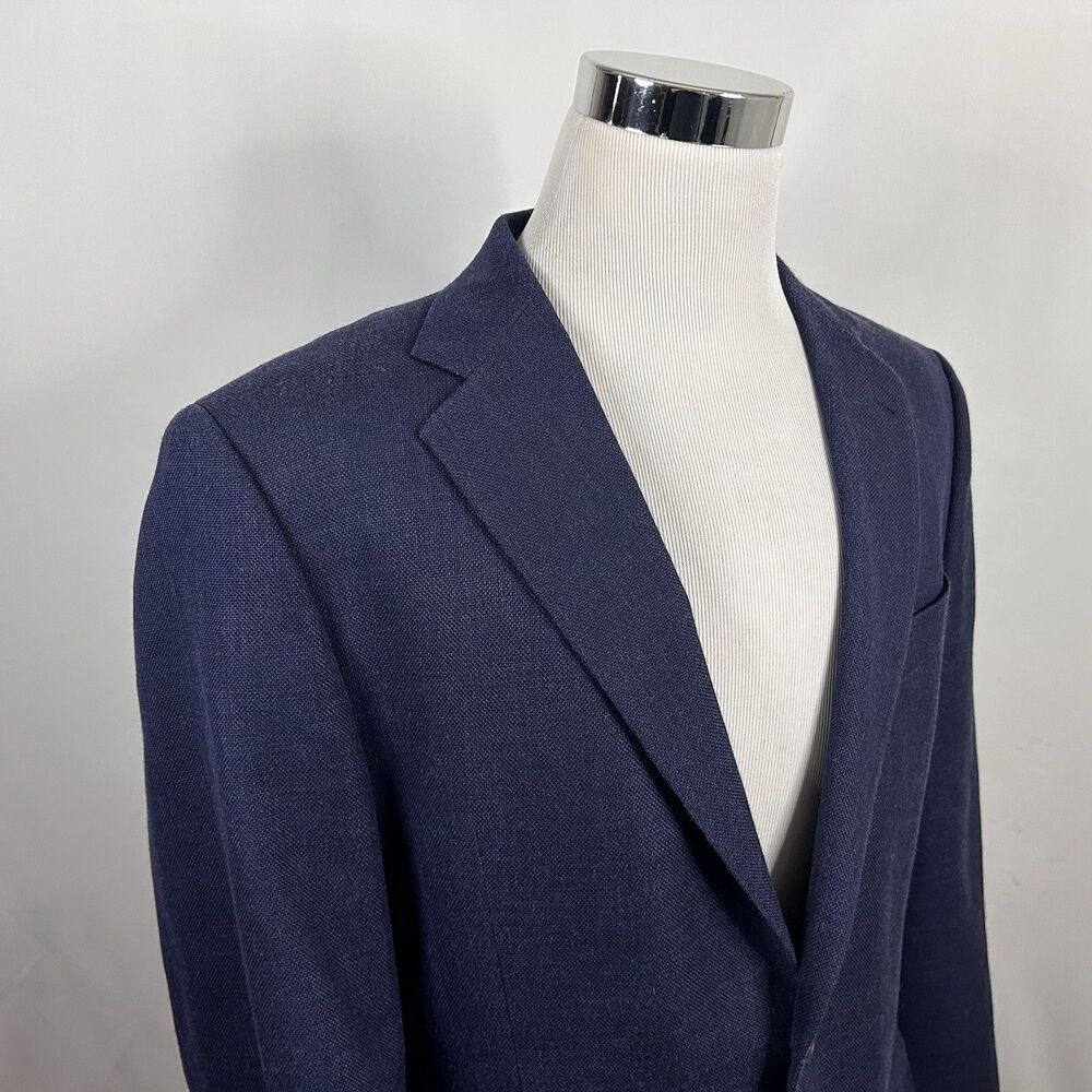 Joseph Abboud 42L Sport Coat Wool Silk Linen Blue Knit Two Button Double Vented